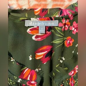 Daniel Rainn Green Blouse with Pink and Orange Floral Design